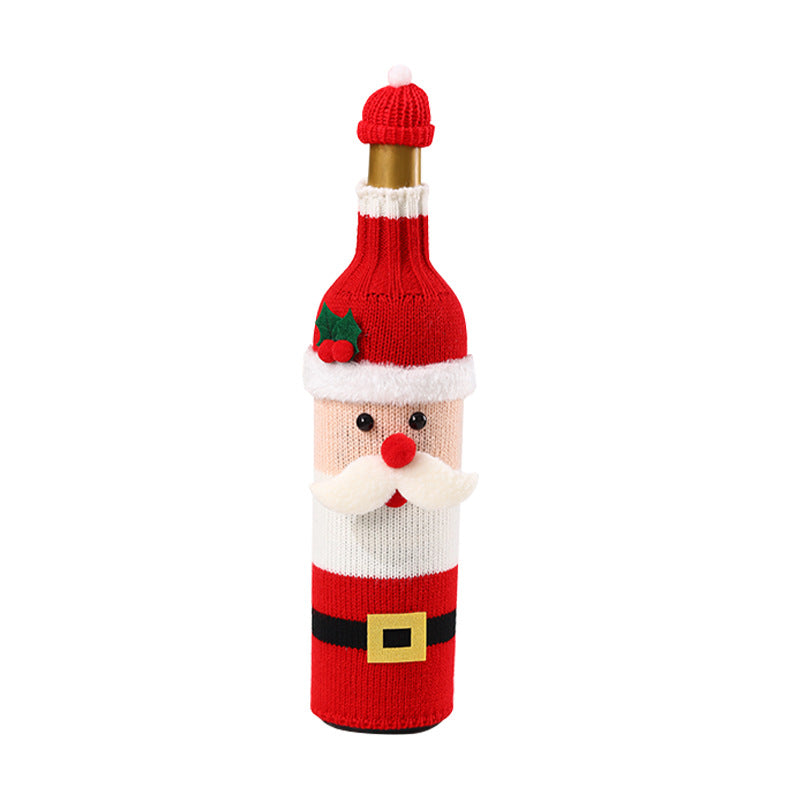 🌟🎄Christmas Wine Bottle Covers Set🎀 – 🎅🏻Santa & 𐂂Reindeer Knitted Sweater Sleeves, Cute Holiday Champagne Bottle Decorations🔔Elastic cotton thread, suitable for most wine bottles