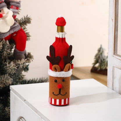 🌟🎄Christmas Wine Bottle Covers Set🎀 – 🎅🏻Santa & 𐂂Reindeer Knitted Sweater Sleeves, Cute Holiday Champagne Bottle Decorations🔔Elastic cotton thread, suitable for most wine bottles