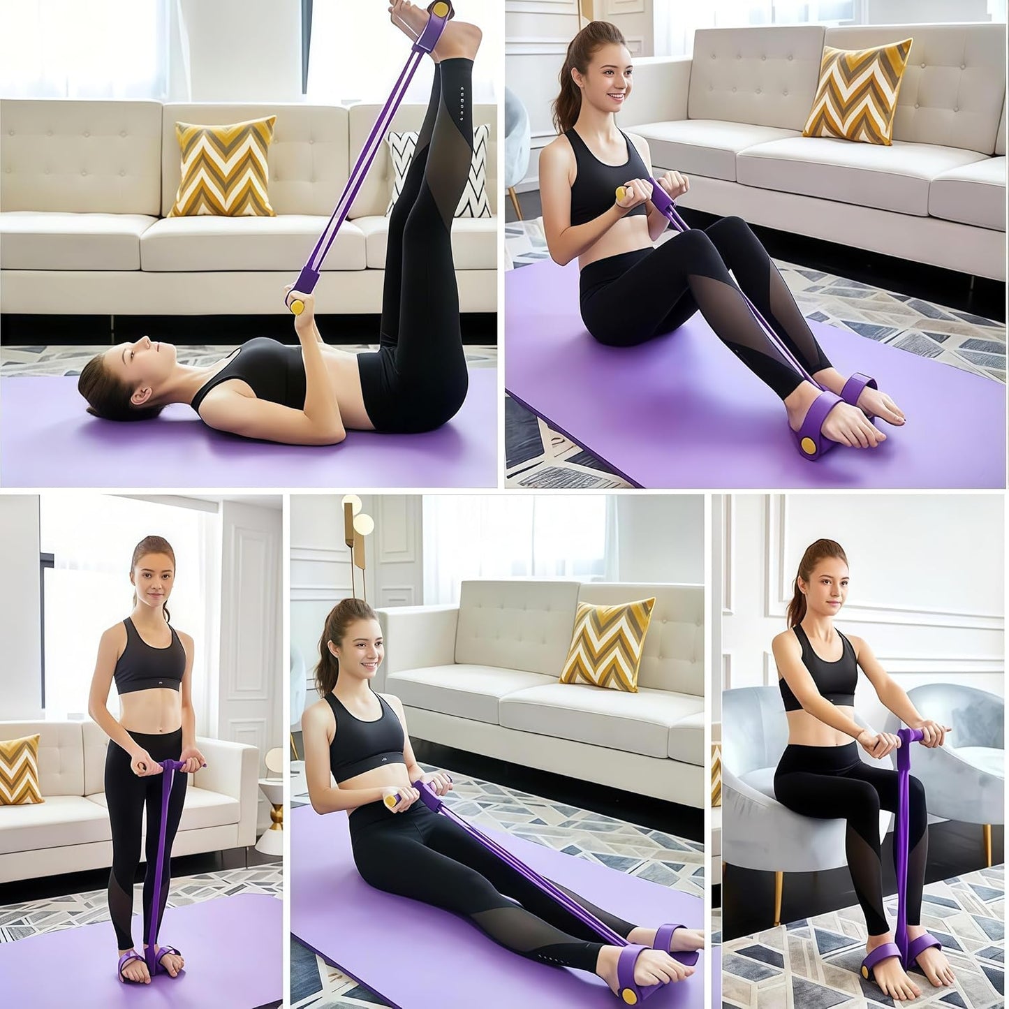 💪2026 New - 8-Tube Pedal Resistance Device with Handles, Detachable And Adjustable Pedal Resistance Device,Natural Rubber Foot Pedal Resistance Bands, Fitness Resistance Bands for Abdomen, Waist, Arm, Leg